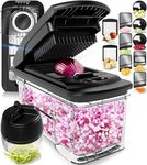 Vegetable Chopper Cutter Mandoline Slicer Cheese Grater - Food Onion Salad Veggie Chopper with Container - French Fry Potato Dicer Slicer Cutter - Kitchen Tools Gadgets (All-in-1 Steel Black)