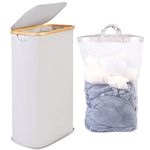 efluky 63L Slim Laundry Baskets with Lid, Collapsible Laundry Hamper with Removable Bag, Small Slimline Washing Basket for Dirty Clothes, Cloth Storage Basket Light Grey