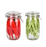 Star Work Glass Jars With Airtight Lids & Leakproof Rubber Gasket,Large Wide Mouth Mason Jars With Buckle Lids For Kitchen Canisters 1500Ml,Big Glass Storage Containers (Pack Of 2,Round) - Transparent