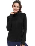 Dolcevida Women’s Lightweight Full Zip Active Wear Workout Yoga Track Jackets Athletic Running Jacket Top with Zip Pockets and Thumb Holes (Black, XL)