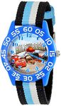 Disney Cars Kids' Plastic Time Teacher Analog Quartz Nylon Strap Watch, Blue/Stripe