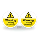 Pack of 6 Warning Cleaning Chemicals Signs, Workplace Safety Signs, Waterproof Indoor/Outdoor Warning Hazard Stickers - 56mm Round