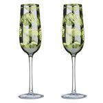 ARTLAND - Tropical Leaves Range - Champagne Flutes Set of 2-300 ml Capacity Per Champagne Glass - Elegant Silver - Champagne Flutes - Handcrafted Prosecco Glasses - Great Champagne Gift Set