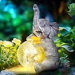 GIGALUMI Solar Garden Statues glass globe Elephant Figurine Lights for Outdoor, Yard, Garden Decor Unique Gifts for Mom, for Women, Elephant Decoration for Patio