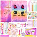 2-Pack DIY Journal Kit for Girls Ages 8-12 13 14 Year Olds, Birthday Gifts for Teen Girls, 110pcs Cute Scrapbook Supplies Stationary, Journaling Art Crafts Trendy Stuff for Kids, Cat Diary with Lock