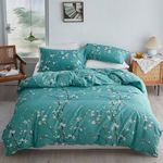 STYHO Floral Duvet Cover Sets King Size 3 Pieces Teal Plum Blossom Flower Bedding Set with Pillowcases Soft Reversible Botanical Flowers Quilt Cover with Zipper Closure(Teal, King)