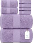 White Classic Luxury Lavender Bath Towel Set - Combed Cotton Hotel Quality Absorbent 8 Piece Towels | 2 Bath Towels | 2 Hand Towels | 4 Washcloths [Worth $72.95] 8 Pack | Lavender