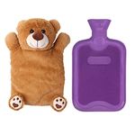 HomeTop Premium Classic Rubber Hot or Cold Water Bottle with Cute Stuffed Animal Cover (2 Liters, Purple)