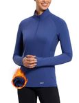 BALEAF Women's 1/4 Zip Fleece Pullover Thermal Long Sleeve Shirts Ski Base Layer Top Thumbholes Winter Cold Weather, Blue, Medium