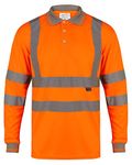 LIZZIE JACOBS Hi Viz High Visibility Long Sleeve Polo Shirts with Grey Collar and Hem Reflective Tape Safety Hi Vis Security Work Breathable Lightweight Workwear Tops (Large, Orange)