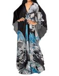 Bsubseach Plus Size Caftan Dresses for Women Swimsuit Cover Up Batwing Sleeve Summer Maxi Kaftan Dress Grey Blue Print