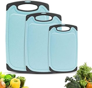 Cutting Boards Kitchen Cutting Board (3-Piece Set) Chopping Boards- Plastic Cutting Boards Set, Juice Grooves, BPA-Free and Dishwasher Safe (Blue)