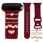 mFoniscie Flower Engraved Bands Compatible with Apple Watch Straps 45mm for Women 42mm 44mm, Soft Silicone Band With Decorative Charms for iWatch Ultra Series 9 8 7 6 5 4 3 2 1 SE [WATCH NOT INCLUDED]