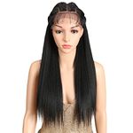 Joedir 24" Straight Yaki Free Part Lace Frontal Wigs with Baby Hair Hight Temperature Synthetic Human Hair Feeling Wigs For Black Women 180% Density Wigs Black Color 200g(1B)