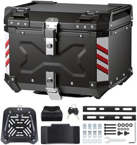 KEMIMOTO Motorcycle Top Case 56L, Universal Aluminum Alloy Motorbike Trunk with Lining, Waterproof Detachable Motorcycle Top Box with Lock & Back Cushion (Black)