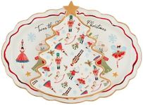 Mud Pie Christmas Nested PLATTERS & Trays, tree 9 1/2" x 8" | oblong 9 1/2" x 13 3/4", WHITE