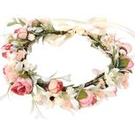 Flower Crown Boho Floral Crown Headband Rose Flower Crown for Carnival Weddings, Party (A-Pink)