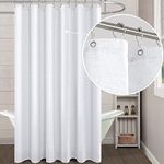 White Shower Curtain Fabric,Linen Washable Cloth Boho Farmhouse Sheer Semi Transparent Faux Cotton Textured Not See Through Simple Waterproof Shower Curtains for Bathroom Set 72x72 72 Inch Long