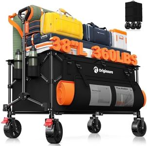 Originsure 220L Collapsible Wagon Cart Foldable, 38" L Extra Large Heavy Duty Folding Beach Wagons with All-Terrain Wheels, Utility Carts for Camping, Sports, Shopping, Groceries - Black