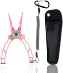 YUMEOWL Lockable Fishing Pliers & Hook Removers with Tungsten Steel Cutters, Non-Stick Coating, Ergonomic Handle and Lost Rope,Sheath - Lightweight, Multi-Function Fishing Gear, Pink 6.6" 3.8 oz