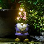 Goodeco Solar Garden Gnome Ornaments Figurines Funny for Outdoor,29CM Gnomes Garden Decorations Outdoor Weatherproof with Flowers LED Lights Decor for Patio Lawn Outdoor Garden Gnome Gifts