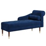 Vesgantti Velvet Chaise Longue, Indoor Lounge Sofa with Right Armrest and Lumbar Pillow, Upholstered Chaise Lounge for Living Room Bedroom and Office, Tool-free Assembly(Blue)