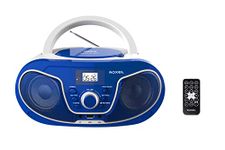 Roxel RCD-S70BT Portable Boombox CD Player with Remote Control, FM Radio, USB MP3 Playback, 3.5mm AUX Input, Headphone Jack, LED Display Wireless Music Streaming (Blue)