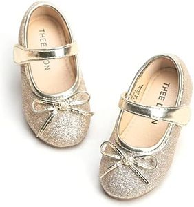 THEE BRON Toddler/Little Girl Gold Mary Jane Flats Princess Dress Shoes(LG03 Little Kid,Gold/11M)