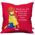 Indigifts Cushion Cover 12x12 with Filler | I Love You Mom Printed Square Pillow Soft Fiber with Vibrant Print | Gift for Mother, Mom, Mother in Law (Red)