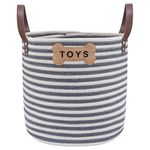 Park Life Designs Sienna Pet Toy Basket, Collapsible 100% Organic Cotton Rope Storage Bin with PU Leather Handles, Machine Washable, 12 by 12-inches