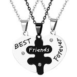 OIDEA Silver Gold Black Tone Alloy Rhinestone Best Friends Forever BFF Necklace Engraved Puzzle Friendship Pendant Necklaces Set, Stainless Steel, No Gemstone