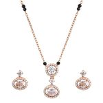 XPNSV Luxury Jewelry Gold Plated Pendant Gift Set Mangalsutra with Earring for Women, Girl & Her With American Diamond, Traditional Black Beads (Dual Round American Diamond Mangalsutra with Earrings)