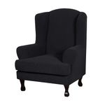 Stretch Wingback Chair Slipcover, 2-Piece Wing Back Armchair Cover Sofa Cover Furniture Protector for Living Room, Soft Stylish Full Protection for Wingback Chair (Black)