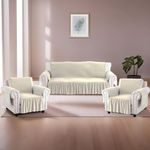 Kuber Industries 5 Seater Soft Velvet Full Sofa Cover with Pocket Arms | Easy to Clean & Maintain Sofa Slipcover/Couch Protector Cloth with Sofa Hand Rest Cover for Living Room | Cream