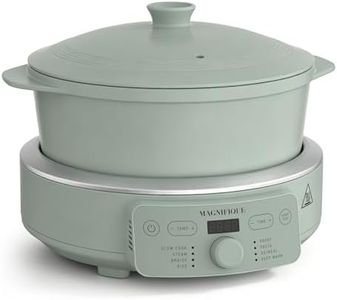 MAGNIFIQUE Slow Cooker, 4.5 Quart 8-in-1 Clay Pot Multi-Cooker, Non-Toxic Slow Cooker with Removable Clay Pot, for Rice, Pasta, Steam & Proof, Nonstick, Oven Safe Pot to 500°F, Olive