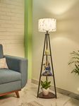 Crosscut Furniture Metal Floor Lamp With 3 Shelves (Farm Petal) Led Bulb Included- Diwali Decoration Items, Beige