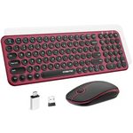 Wireless Keyboard and Mouse, XTREMTEC Cute Keyboard Retro Round Keycap - 2.4GHz Ultra-Slim Quiet Aesthetic Keyboard for Mac Computer Laptop PC Desktops (Wine Red)