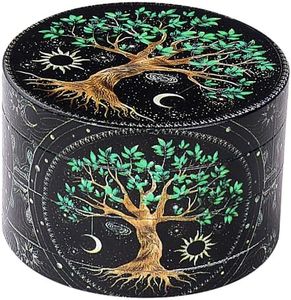 Spespo Molinillo de hierbas, molinillo grande de especias de 63 mm, 4 capas de pintura a todo color con raspador de polen (diseño de árbol), CH-281Fuco