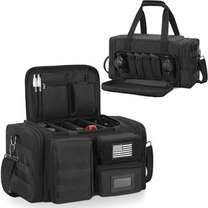 OUUTMEE Tactical Pistol Range Bag, Gun Range Bag for 4 Handguns, Shooting Duffle Range Pistol Bag with 6X Magazine Slots, Extra Pockets for Ammo and Essentials