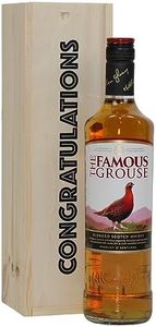 The Famous Grouse Finest Blended Scotch Whisky, 70cl in a Congratulations Celebration Wooden Gift Box - Scottish Malt Whisky Gift