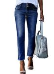 SIDEFEEL Women's High Waisted Jeans Strechy Raw Hem Straight Leg Denim Pants with Pockets, Blue, 4