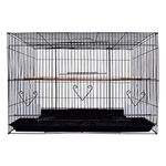 Rizopets Bird Cage, Crate for Rabbit, Parrots and Small Pets with Sliding Tray, 2 Feeding Cup & 2 Perch with Secure Lock (2 Feet, Black), Metal