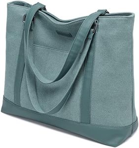 Barsine Canvas Laptop Tote Work Bag for Women with 15.6 Inch Computer Compartment Pockets, Green, Large