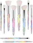 Makeup Brush Set 10 Piece Essential Make-up Brushes Kit for Powder Liquid Cream Cosmetics Blending Blush Concealer Brushes Transparent Plastic Handle (White)