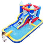 COSTWAY Inflatable Water Park, Kids Bouncy Castle Jumper House with Slide, Water Gun, Basketball Hoop and Splashing Pool