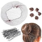 DOKLY Ballet Hair Net for Girls, Ballet Bun Net Brown Bun Net Invisible Hair Net for Child 50Pcs Ballet Net and 60Pcs Bobby Pins Hair Bun Accessories for Ballet Dancers Child Girl Women