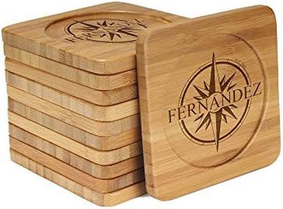 BambooMN Custom Laser Engraved Customized Wooden Bamboo Coasters - Compass w/Name - 10 Pcs