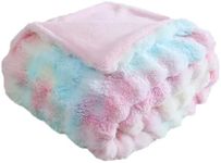 Faux Rabbit Fur Throw Blanket, Luxury Soft Warm Bubble Blanket for Bed, Couch, Sofa, Tie-dye Rainbow, 130 X 160 CM