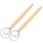 Pack of 2 Danish Dough Whisk Wooden Handle Mixer Bread Baking Tools for Cake Dessert Bread Pizza Pastry Food Biscuits Kitchenware Tool Stainless Steel Ring 13.5 Inches