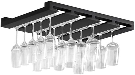 Rustic State Eze 4 Sectional Under Cabinet Mount Wood Stemware Rack Hanging Shelf Glassware Holder Bar Organizer with up to 12 Wine Glass Storage 12 Inch Deep - Black